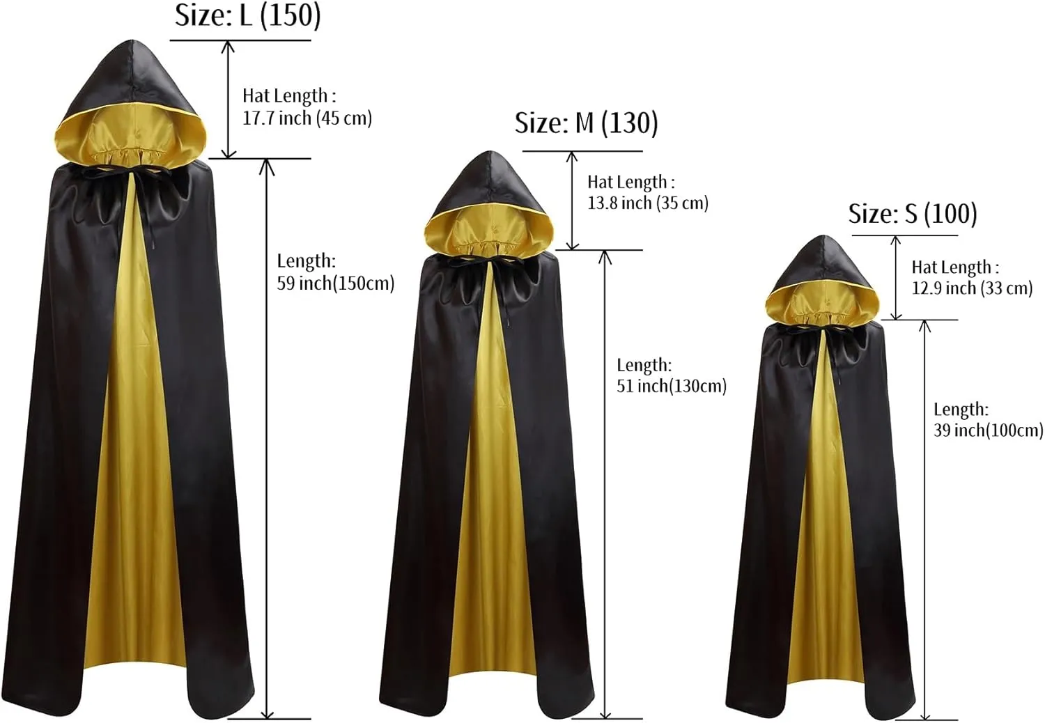 Unisex Reversible Hooded Cloak Cape For Christmas Halloween Party Vampires Cosplay Costumes