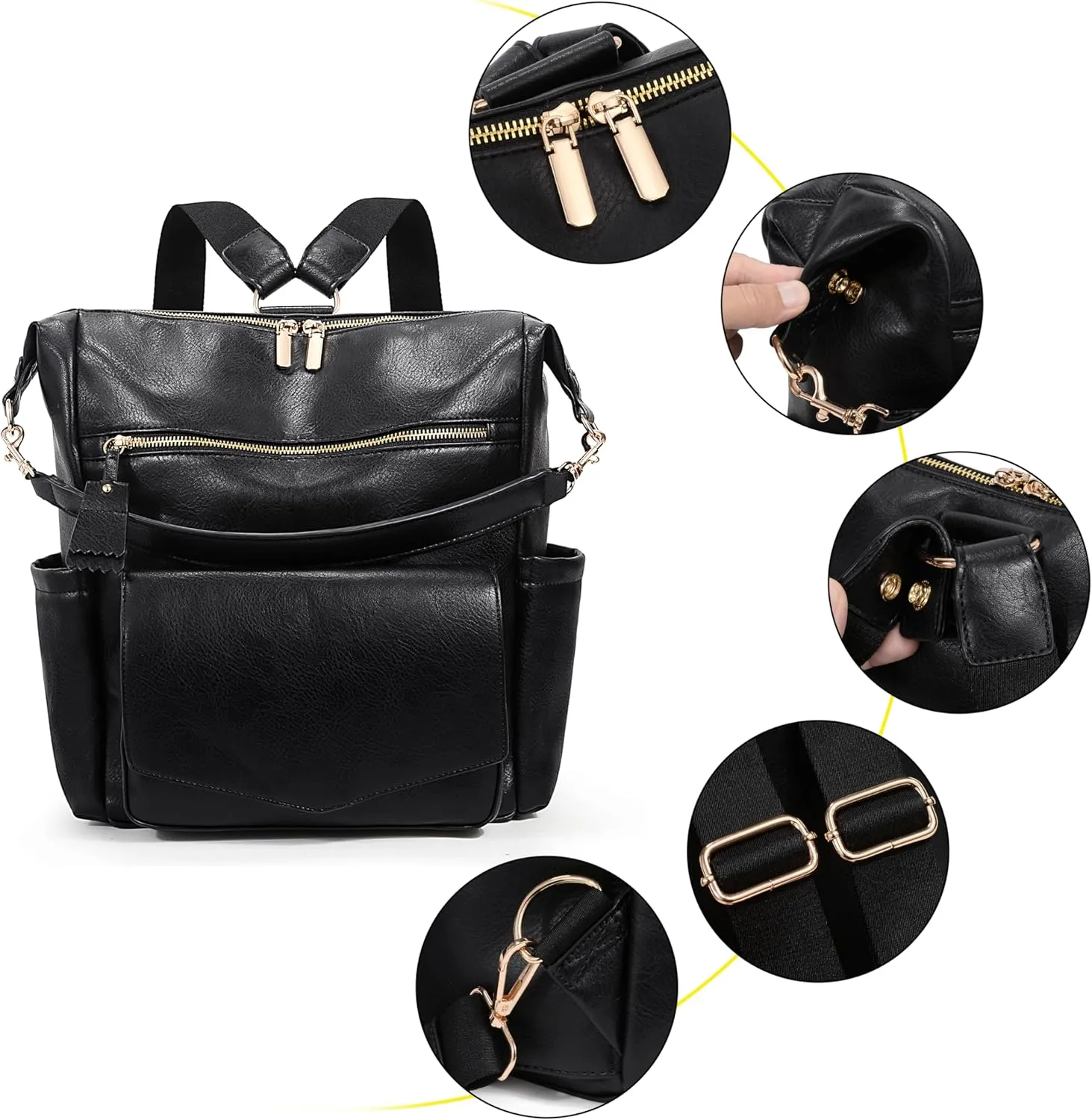 Uromee Backpack for Women Vegan Leather Convertible Shoulder Purse Fashion Diaper Bag Travel