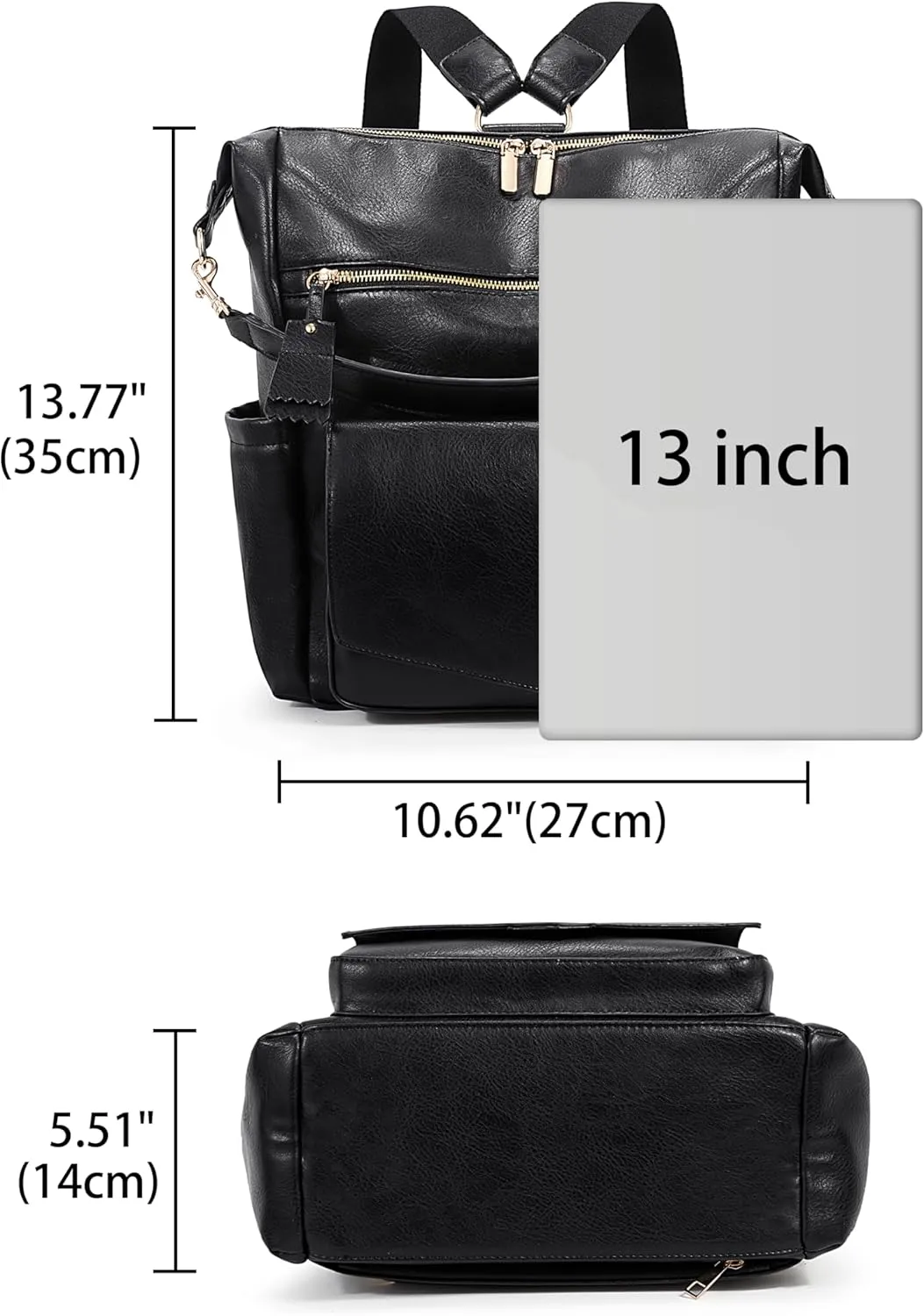 Uromee Backpack for Women Vegan Leather Convertible Shoulder Purse Fashion Diaper Bag Travel