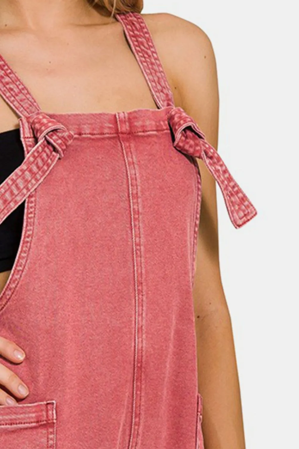 Washed Knot Strap Romper in Cabernet
