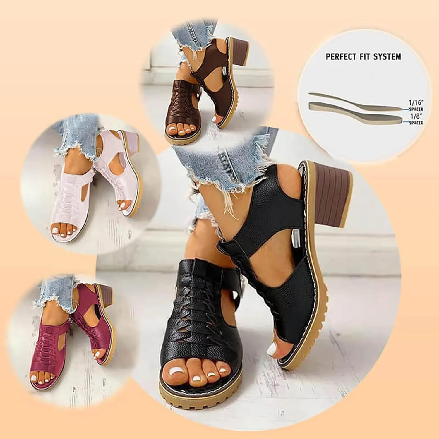 Wedge Sandals for Women 2025 Summer Dressy Comfortable Orthopedic Platform Wedges with Ankle Strap Open Toe Cutout Zipper Chunky Heeled Slip on Beach Walking Sandals Ladies Trendy (Beige, 9.5)