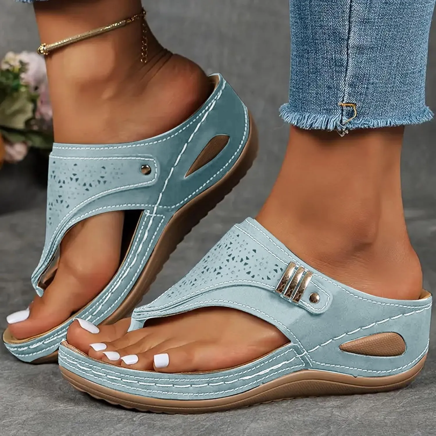 Wedge Sandals for Women 2025 Women's Flat Dressy Orthopedic Open Toe Platform Summer Sandal Arch Support Walking Casual Flip Flops Leather Beach Slides Dress Shoes