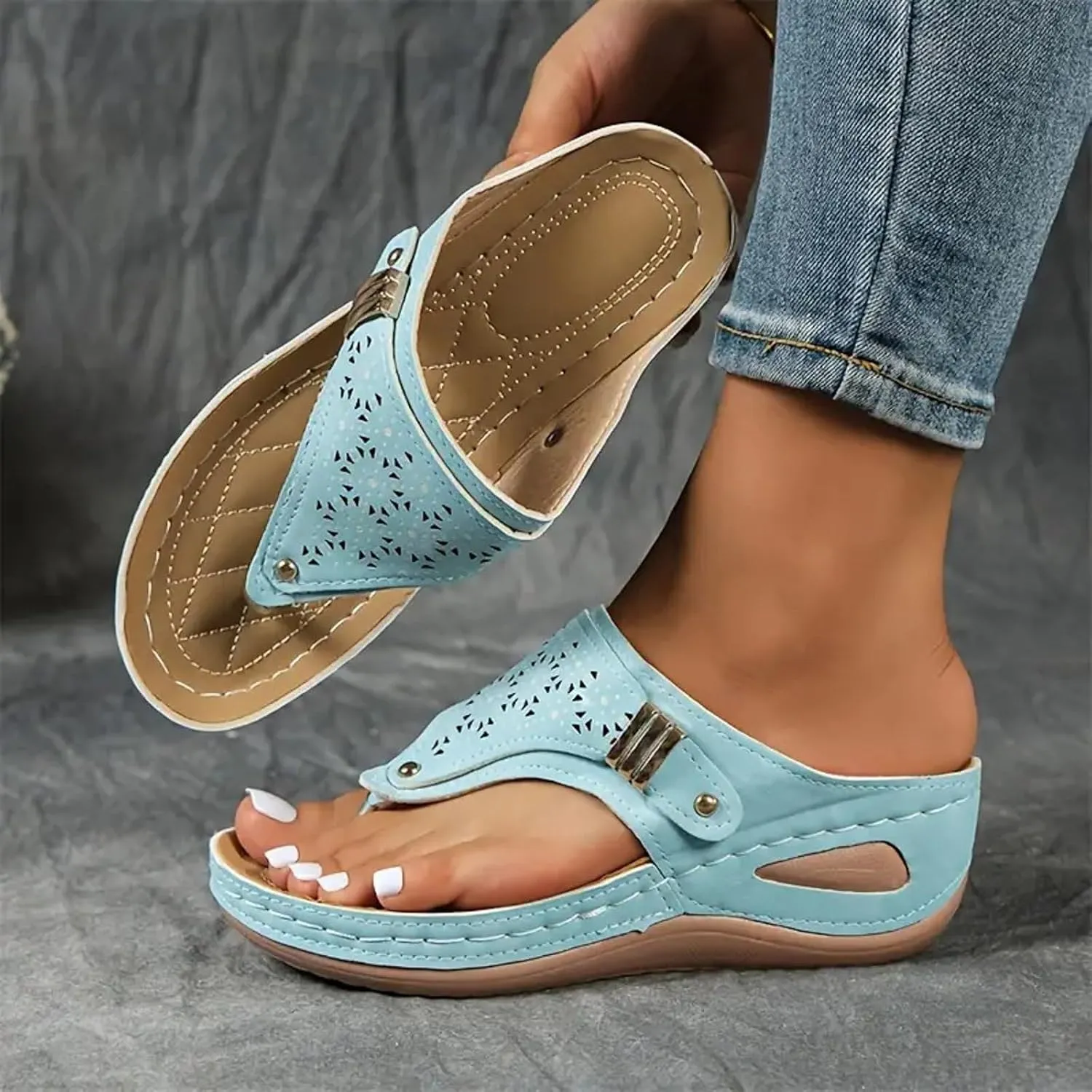 Wedge Sandals for Women 2025 Women's Flat Dressy Orthopedic Open Toe Platform Summer Sandal Arch Support Walking Casual Flip Flops Leather Beach Slides Dress Shoes