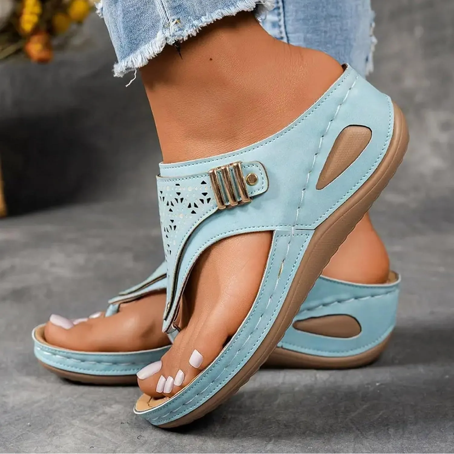 Wedge Sandals for Women 2025 Women's Flat Dressy Orthopedic Open Toe Platform Summer Sandal Arch Support Walking Casual Flip Flops Leather Beach Slides Dress Shoes