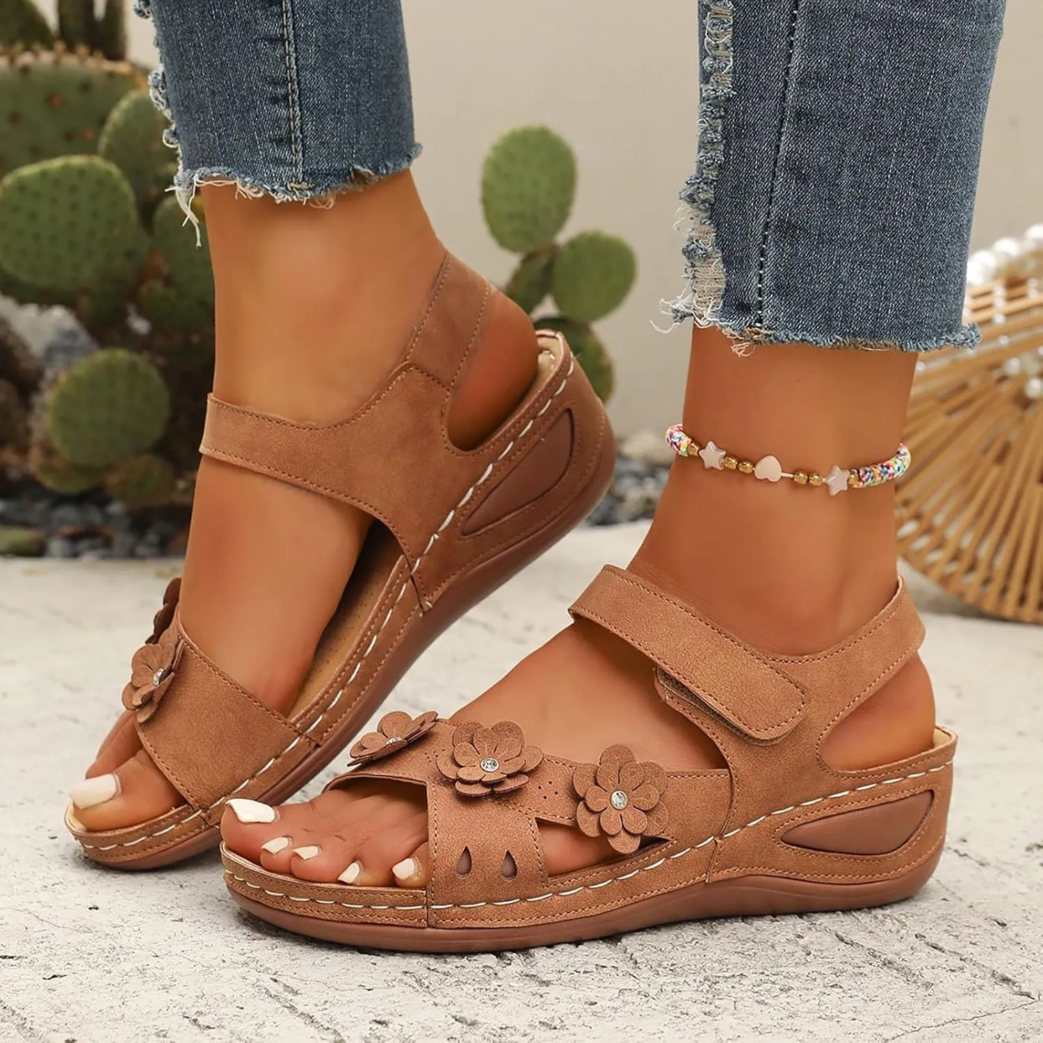 Wedge Sandals for Women Comfortable Summer Platform Orthopedic Sandals With Arch Support Wide Width Open Toe Slip On Dress Shoes