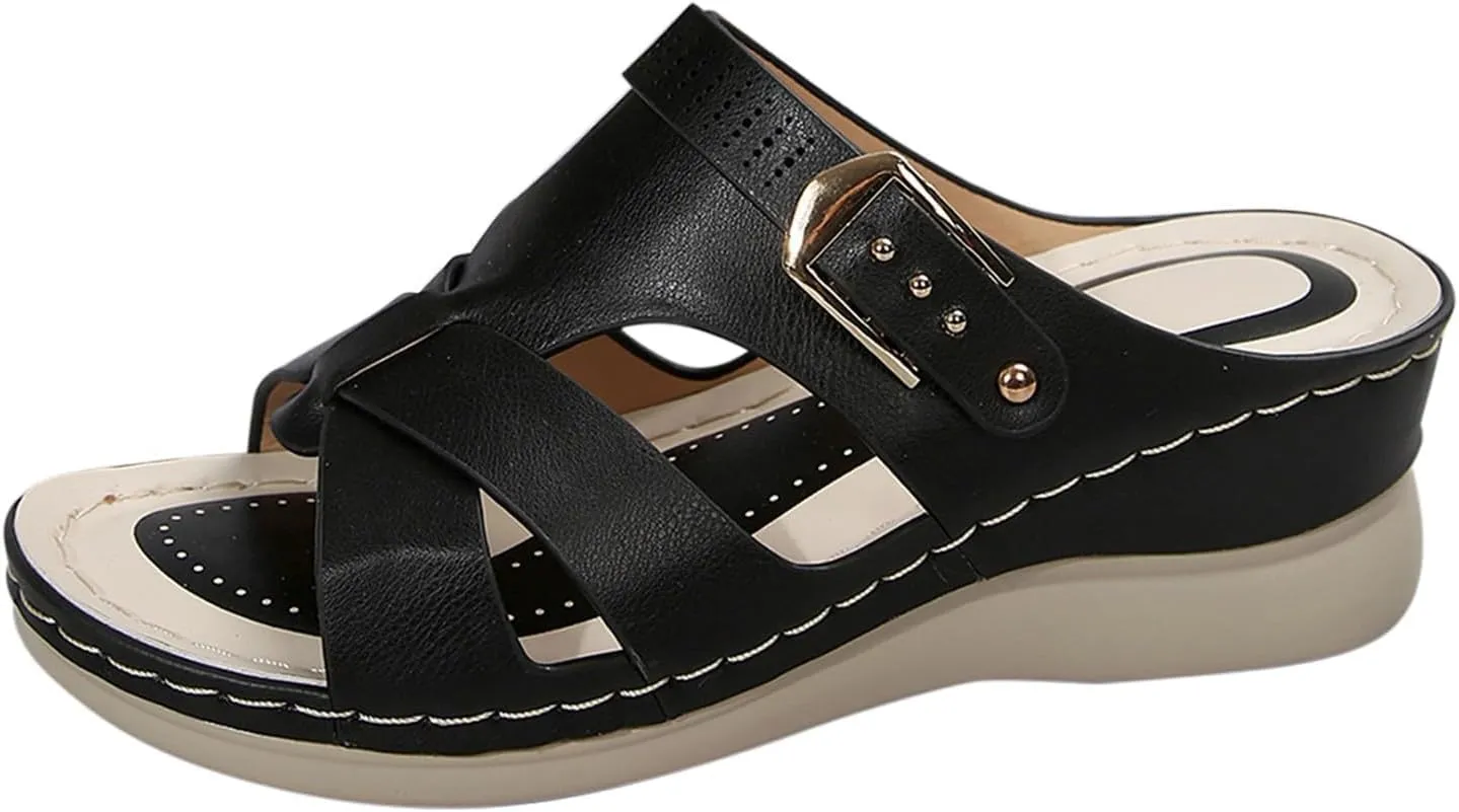 Wedge Sandals for Women Dressy Low Heel Slip On Sandals with Arch Support Summer Casual Comfortable Walking Platform Slide Shoes