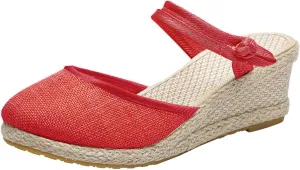Wedge Sandals for Women Summer Closed Toe Espadrilles Sandals, Beach Weave Breathable Slippers Slip On Ankle Strap Platform Wedges Comfort Casual Dress Shoes