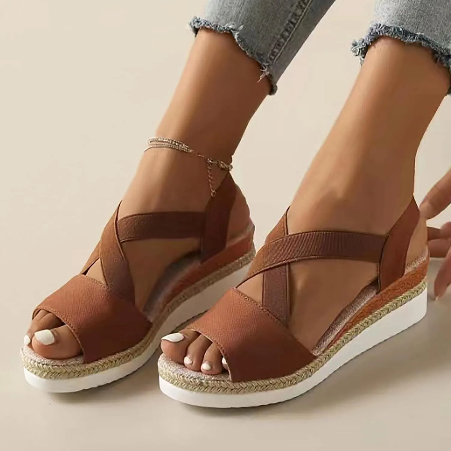 Wide Foot Sandals for Women Platform Orthopedic Platform Wedge Sandals Open Toe Ankle Strap Summer Slip On Shoes