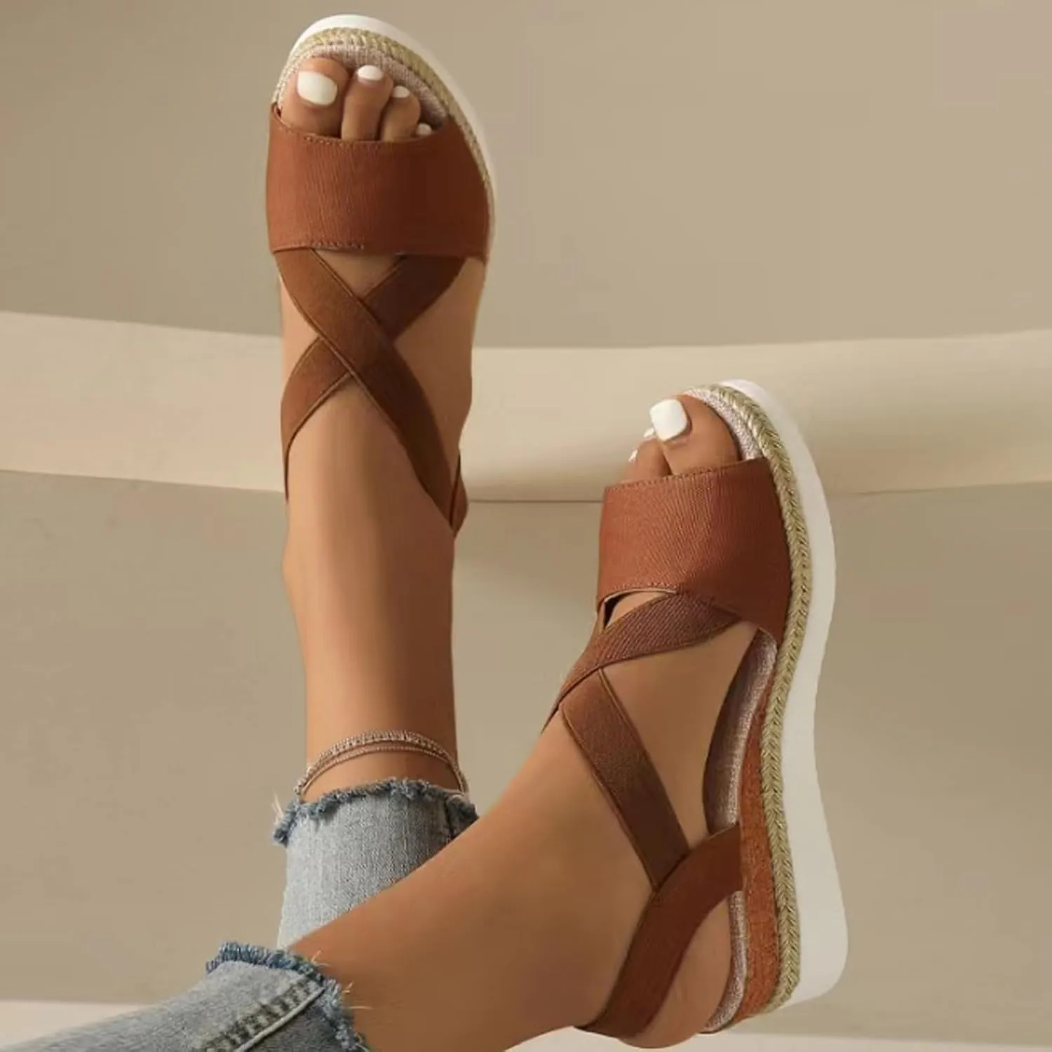 Wide Foot Sandals for Women Platform Orthopedic Platform Wedge Sandals Open Toe Ankle Strap Summer Slip On Shoes