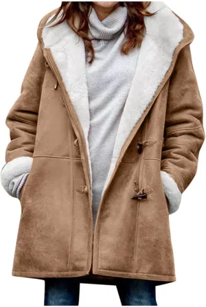 Winter Jackets for Women Sherpa Lined Suede Coat Thick Hooded Jacket Plus Size Parka Coat Warm Outerwear with Pockets