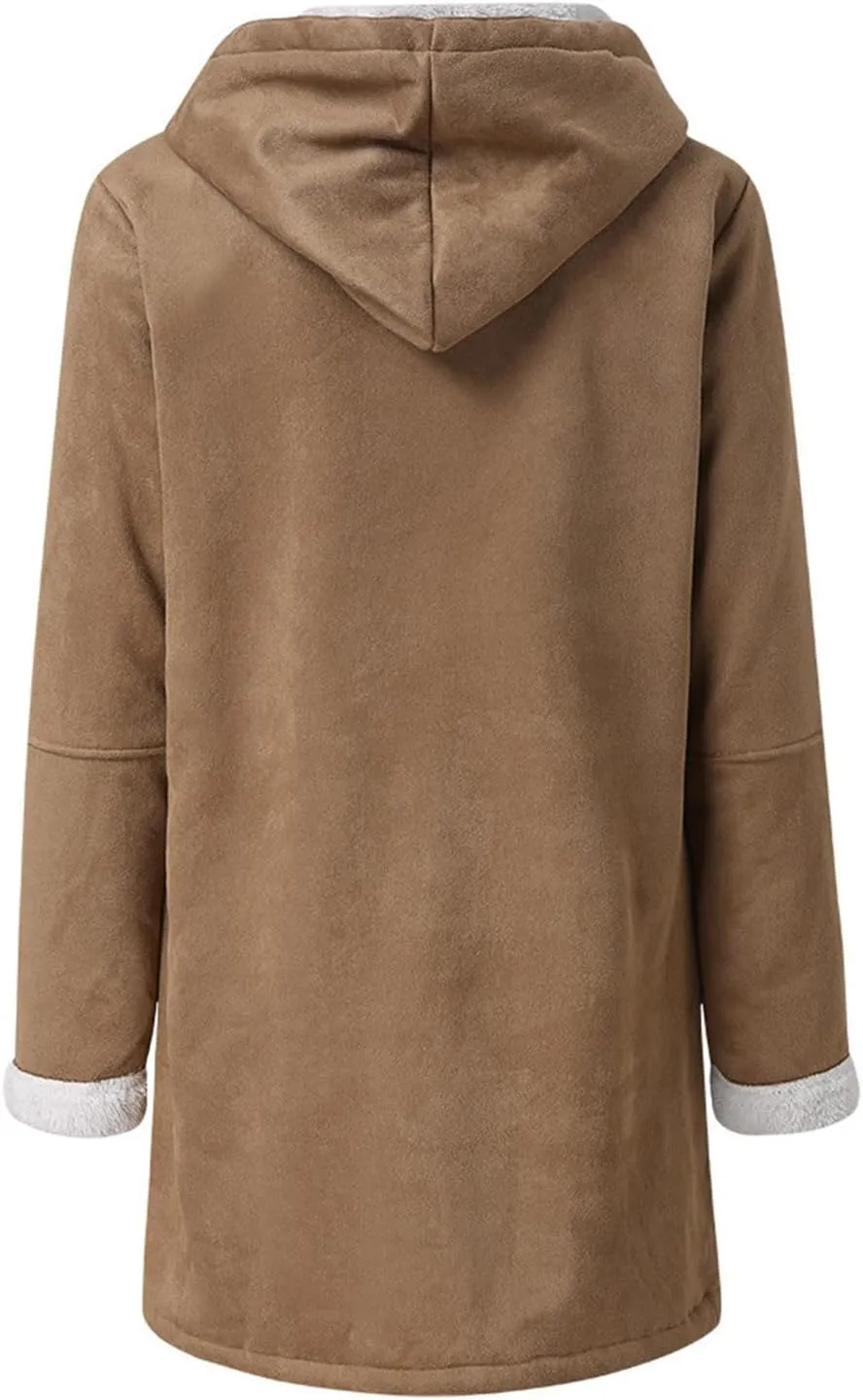 Winter Jackets for Women Sherpa Lined Suede Coat Thick Hooded Jacket Plus Size Parka Coat Warm Outerwear with Pockets