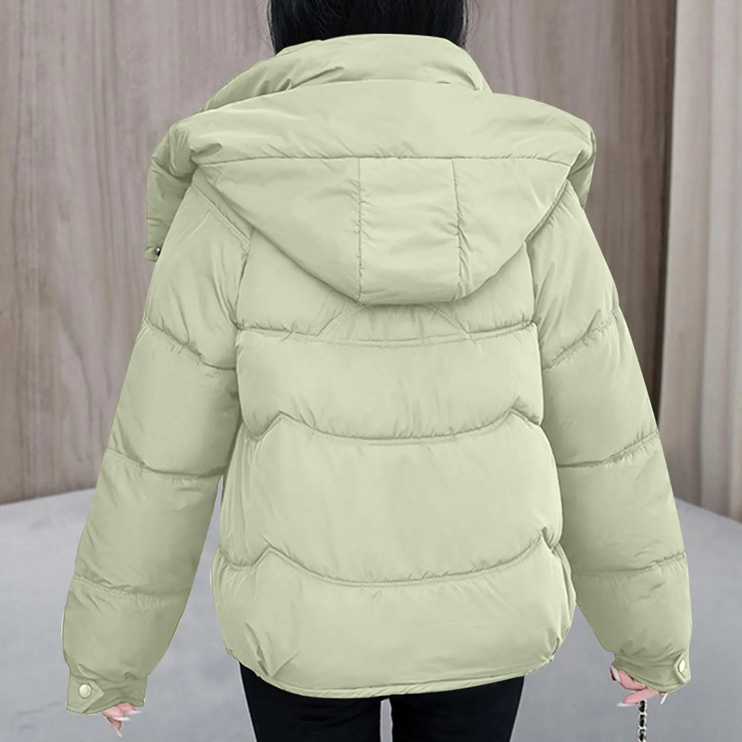 Winter Puffer Coats for Women Hooded Zip up Long Sleeve Drawstring down Jackets Casual Fashion Cute Warm Padded Coats