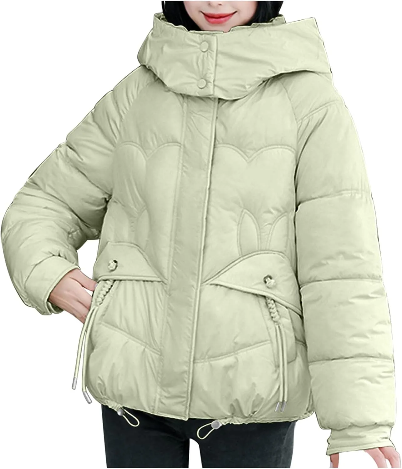 Winter Puffer Coats for Women Hooded Zip up Long Sleeve Drawstring down Jackets Casual Fashion Cute Warm Padded Coats