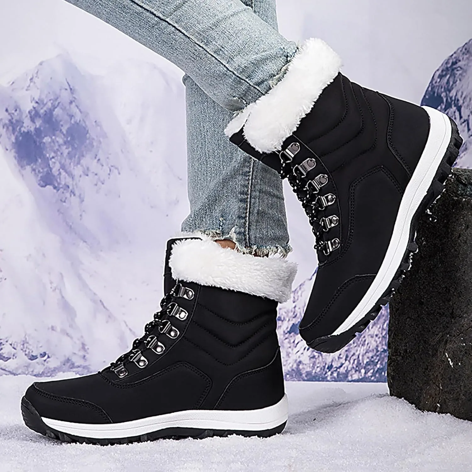 Winter Shoes for Women 2024 Waterproof Insulated Fur Boots Outdoor Duck Shoes Platform Winter Work Boots for Women Snow Boots