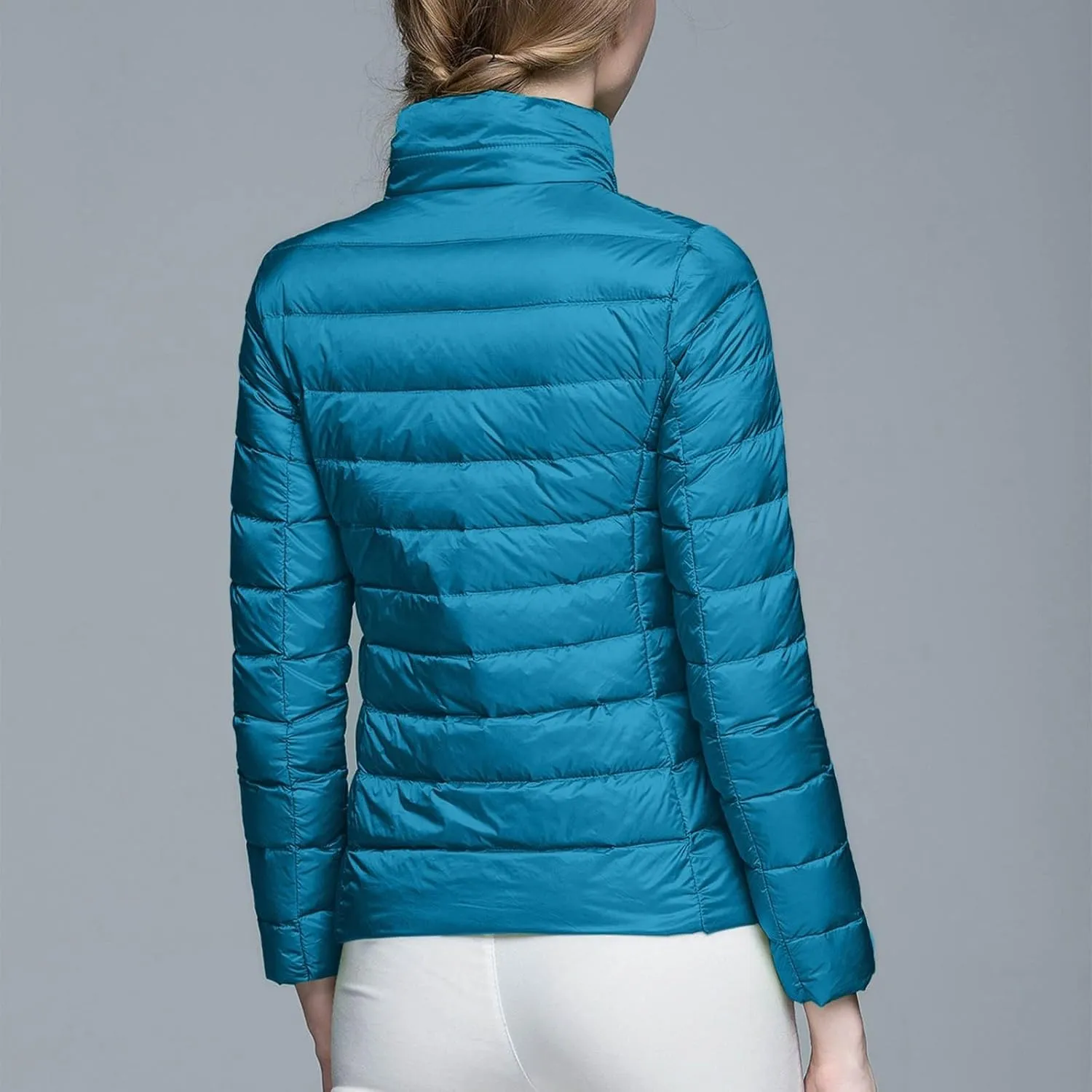 Winter Warm Lightweight Puffer Jackets for Womens Zipper Long Sleeve Casual Down Coats Insulated Slim Hoodless Outwear