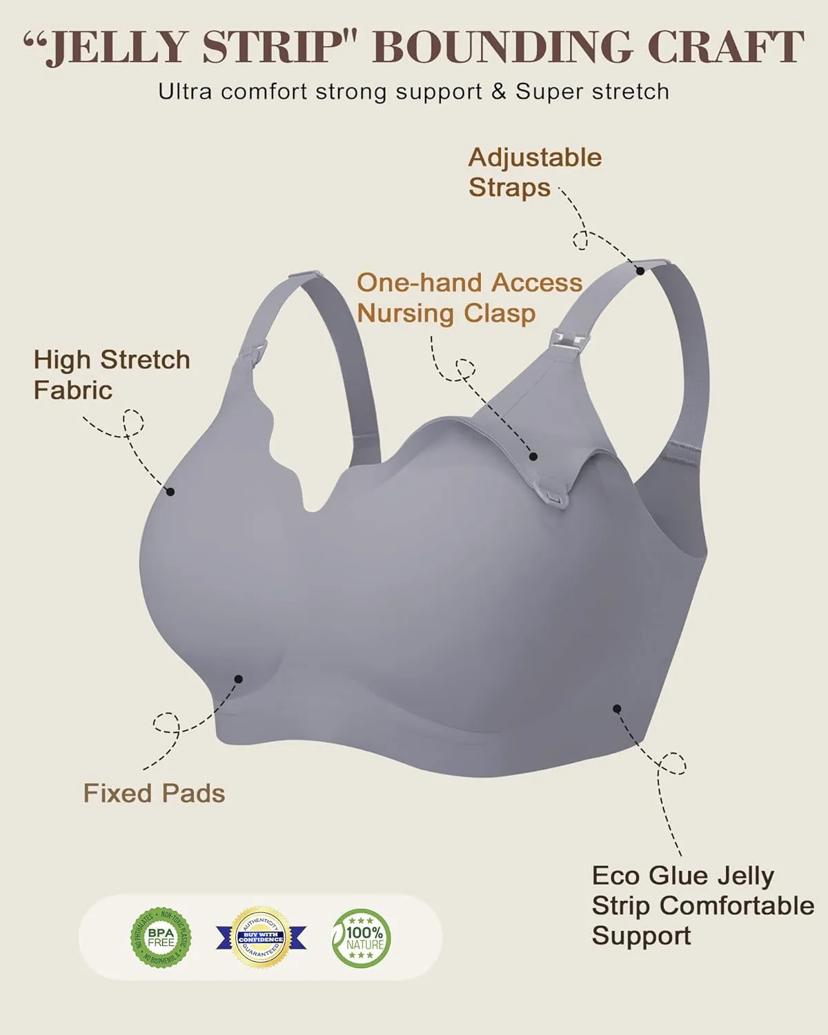 Wireless Seamless Pumping Bra Hands Free Nursing Bra Wirefree Comfort Wearable Breast Pump Brass