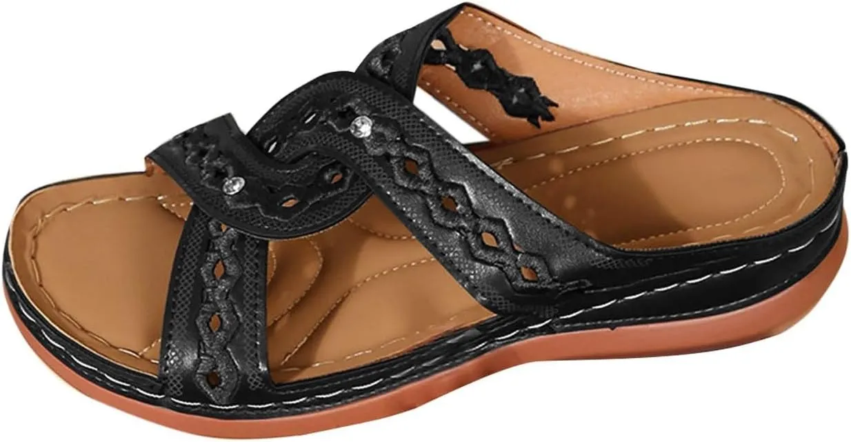 Women Hollow Out Orthopedic Sandal Cross Bohemian Arch Support Slipper Rubber Sole Trendy Slide Open Toe Slip on Shoe