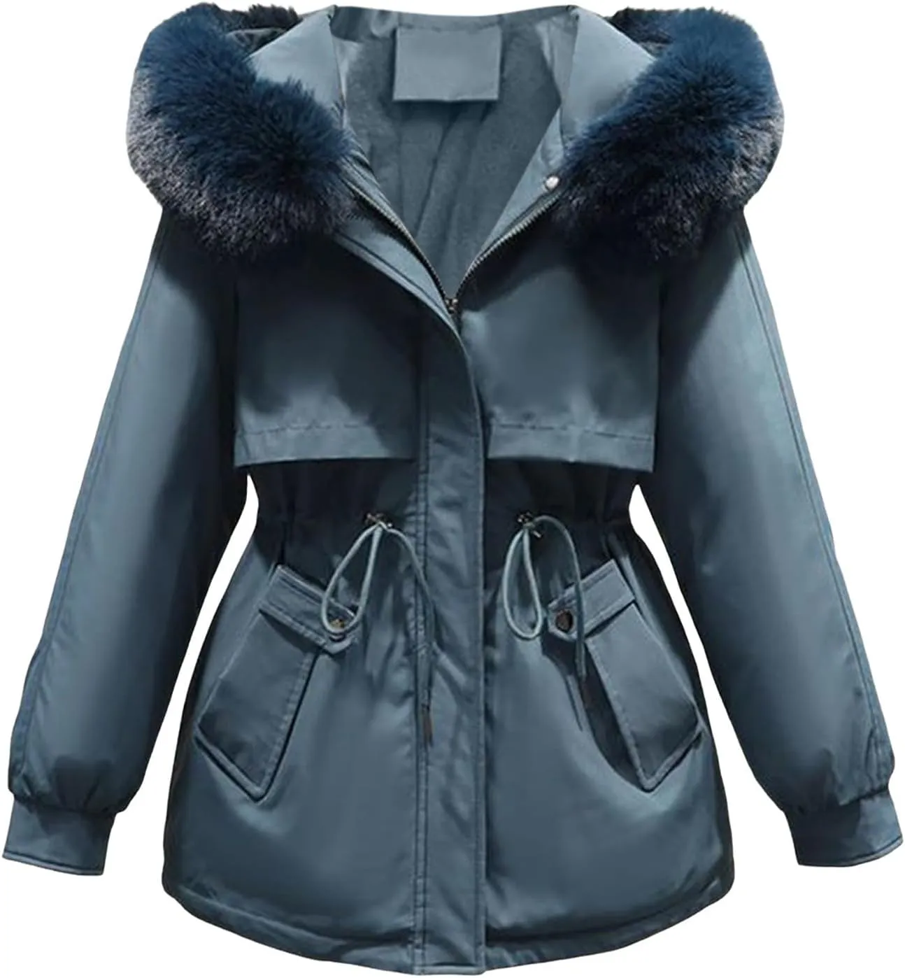 Womens 2024 Winter Thicken Solid Long Coat Jackets Hooded Zipper Pockets Outwear Long Sleeve Casual Warm Slim Overcoat