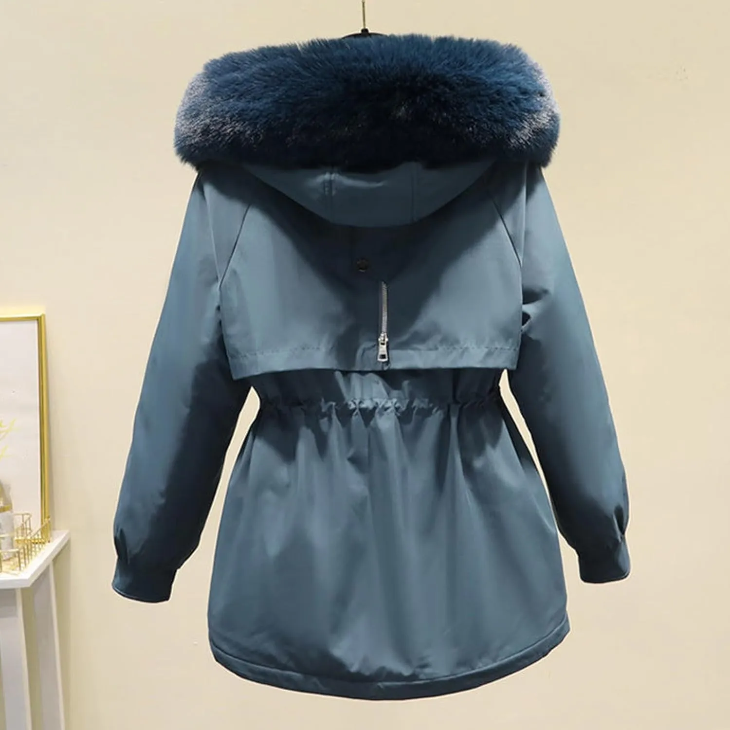 Womens 2024 Winter Thicken Solid Long Coat Jackets Hooded Zipper Pockets Outwear Long Sleeve Casual Warm Slim Overcoat