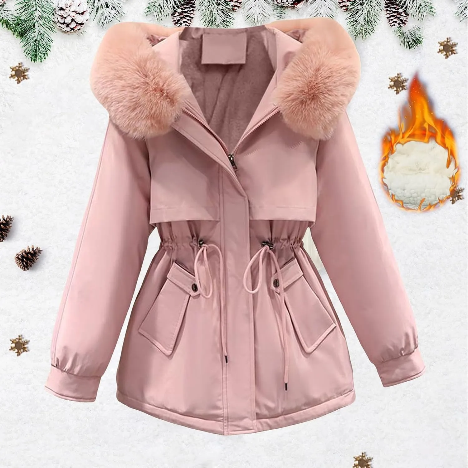 Womens 2024 Winter Thicken Solid Long Coat Jackets Hooded Zipper Pockets Outwear Long Sleeve Casual Warm Slim Overcoat