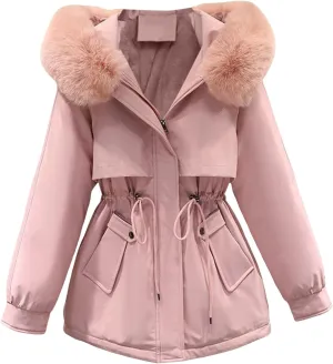 Womens 2024 Winter Thicken Solid Long Coat Jackets Hooded Zipper Pockets Outwear Long Sleeve Casual Warm Slim Overcoat