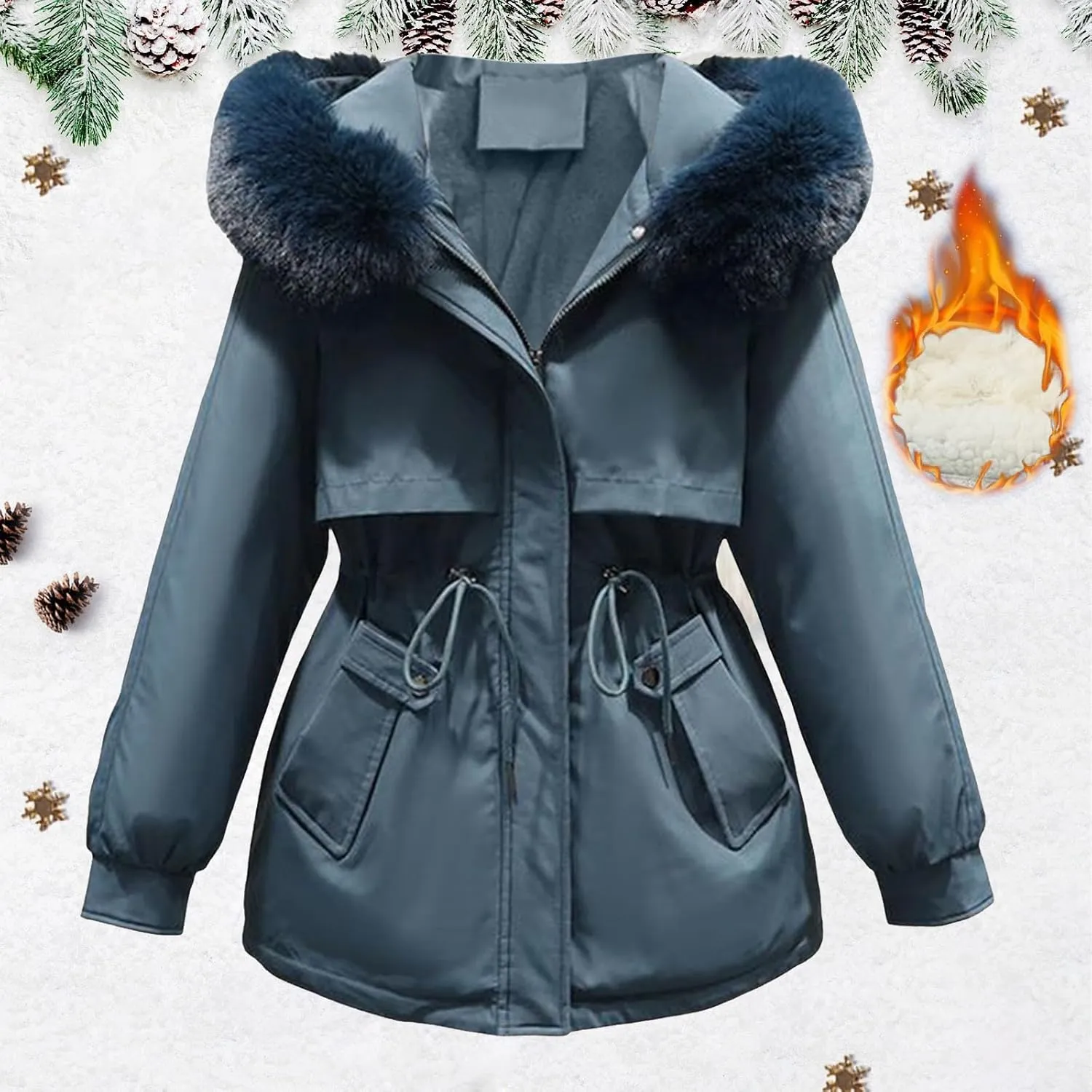 Womens 2024 Winter Thicken Solid Long Coat Jackets Hooded Zipper Pockets Outwear Long Sleeve Casual Warm Slim Overcoat