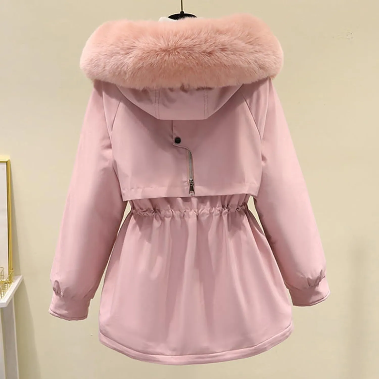 Womens 2024 Winter Thicken Solid Long Coat Jackets Hooded Zipper Pockets Outwear Long Sleeve Casual Warm Slim Overcoat