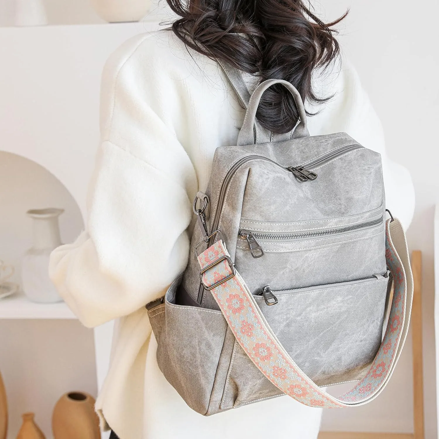 Women's Fashion Backpack Purse Multipurpose Large Capacity Travel Handbags Convertible Bag Grey