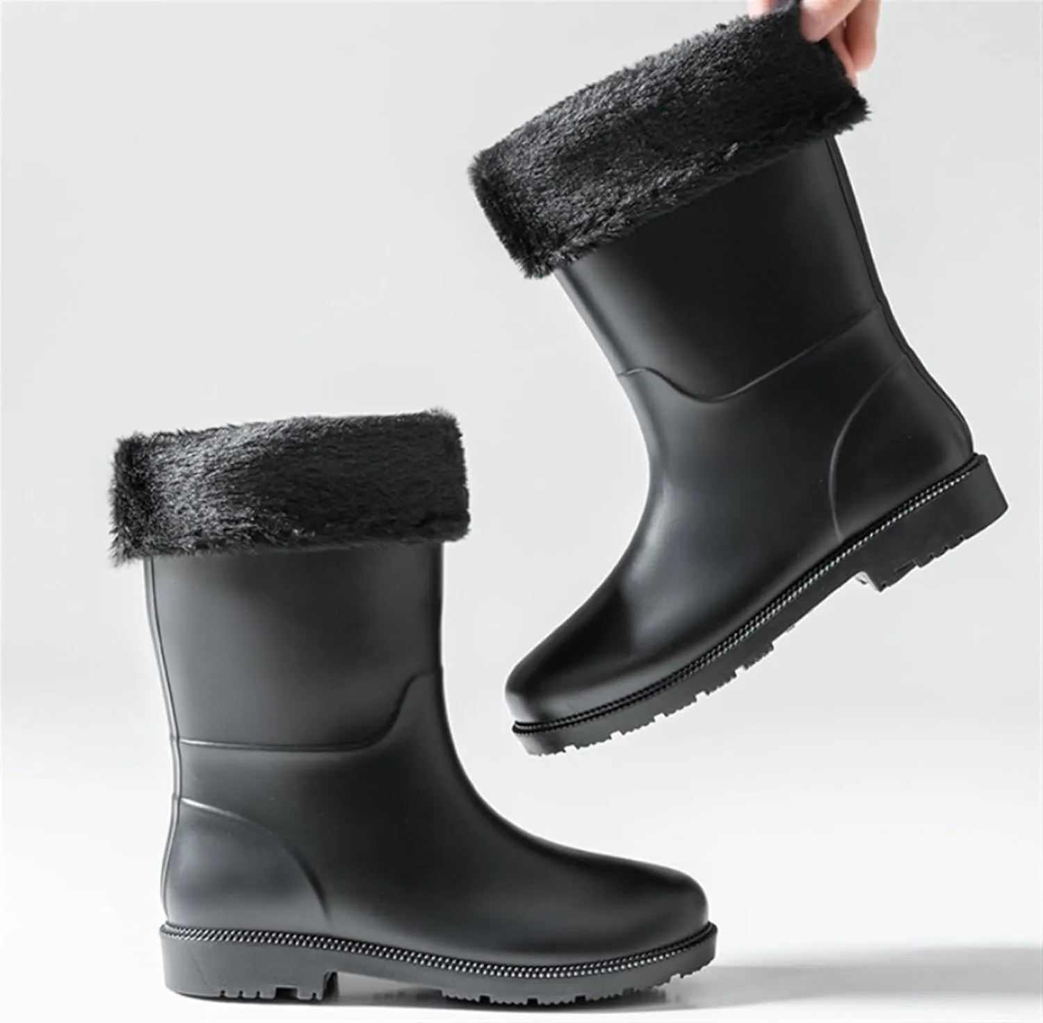 Women's Fashion Waterproof Mid-calf Boots Comfortable Outdoor Pull-On Rain Boots Non-slip Lightweight Garden Boots