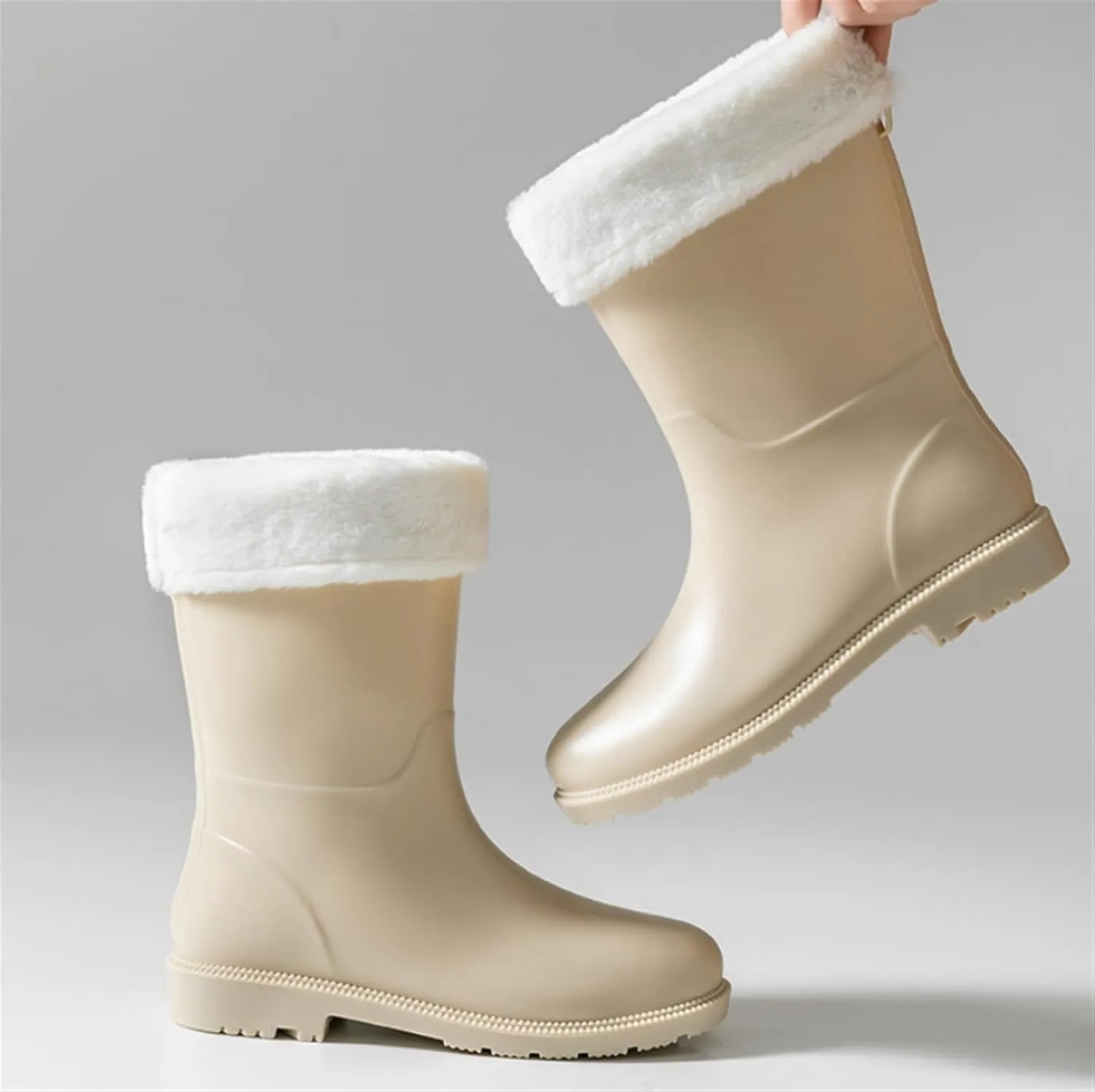 Women's Fashion Waterproof Mid-calf Boots Comfortable Outdoor Pull-On Rain Boots Non-slip Lightweight Garden Boots