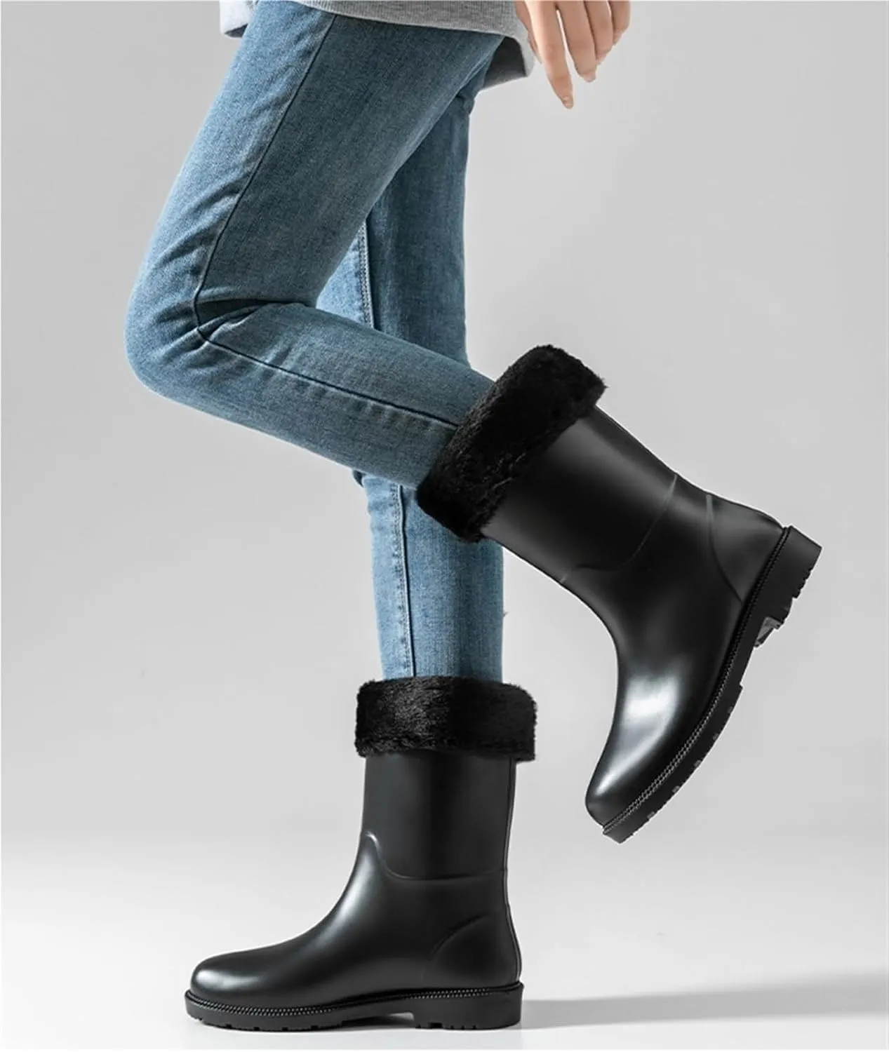 Women's Fashion Waterproof Mid-calf Boots Comfortable Outdoor Pull-On Rain Boots Non-slip Lightweight Garden Boots