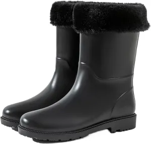 Women's Fashion Waterproof Mid-calf Boots Comfortable Outdoor Pull-On Rain Boots Non-slip Lightweight Garden Boots