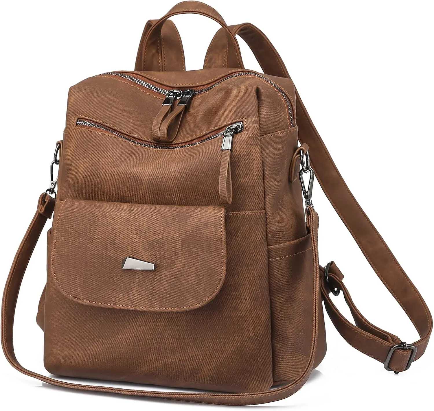 Women's Leather Fashion Backpack Purse Anti-theft Ladies Casual Handbag Convertible Multipurpose Travel Bag Brown