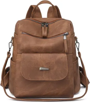 Women's Leather Fashion Backpack Purse Anti-theft Ladies Casual Handbag Convertible Multipurpose Travel Bag Brown