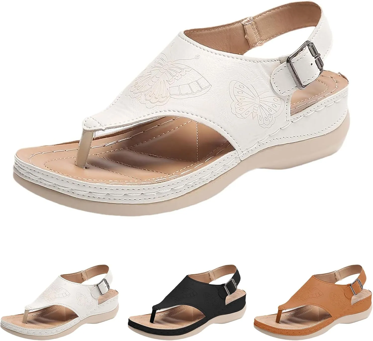 Women's Orthopedic Arch Support Sandals Fashion Orthotic Flip Flops Ladies Slip On Lightweight Athletic Yoga Mat Cushion Thong Sandals Adjustable Buckle Ankle Strap Shoes