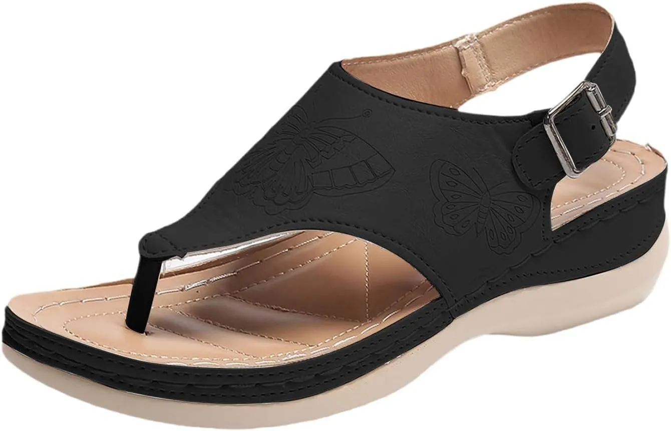 Women's Orthopedic Arch Support Sandals Fashion Orthotic Flip Flops Ladies Slip On Lightweight Athletic Yoga Mat Cushion Thong Sandals Adjustable Buckle Ankle Strap Shoes