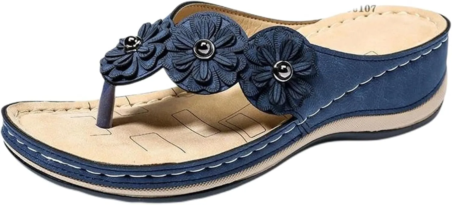Womens Orthopedic Sandals Arch Support Wedge Sandals Casual Slip On Open Toe Platform Sandal Comfortable Walking Flip Flops for Summer Beach Shoes Slides