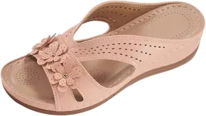 Womens Orthopedic Sandals Flower Wedge Platform Sandals with Arch Support Slip on Dressy Summer Beach Slides