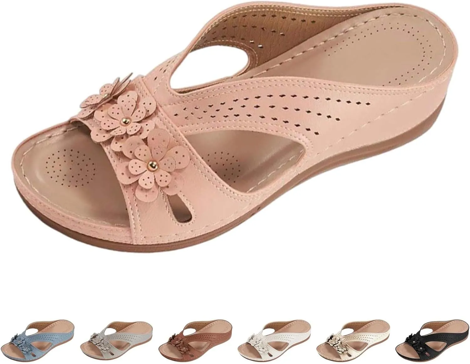 Womens Orthopedic Sandals Flower Wedge Platform Sandals with Arch Support Slip on Dressy Summer Beach Slides