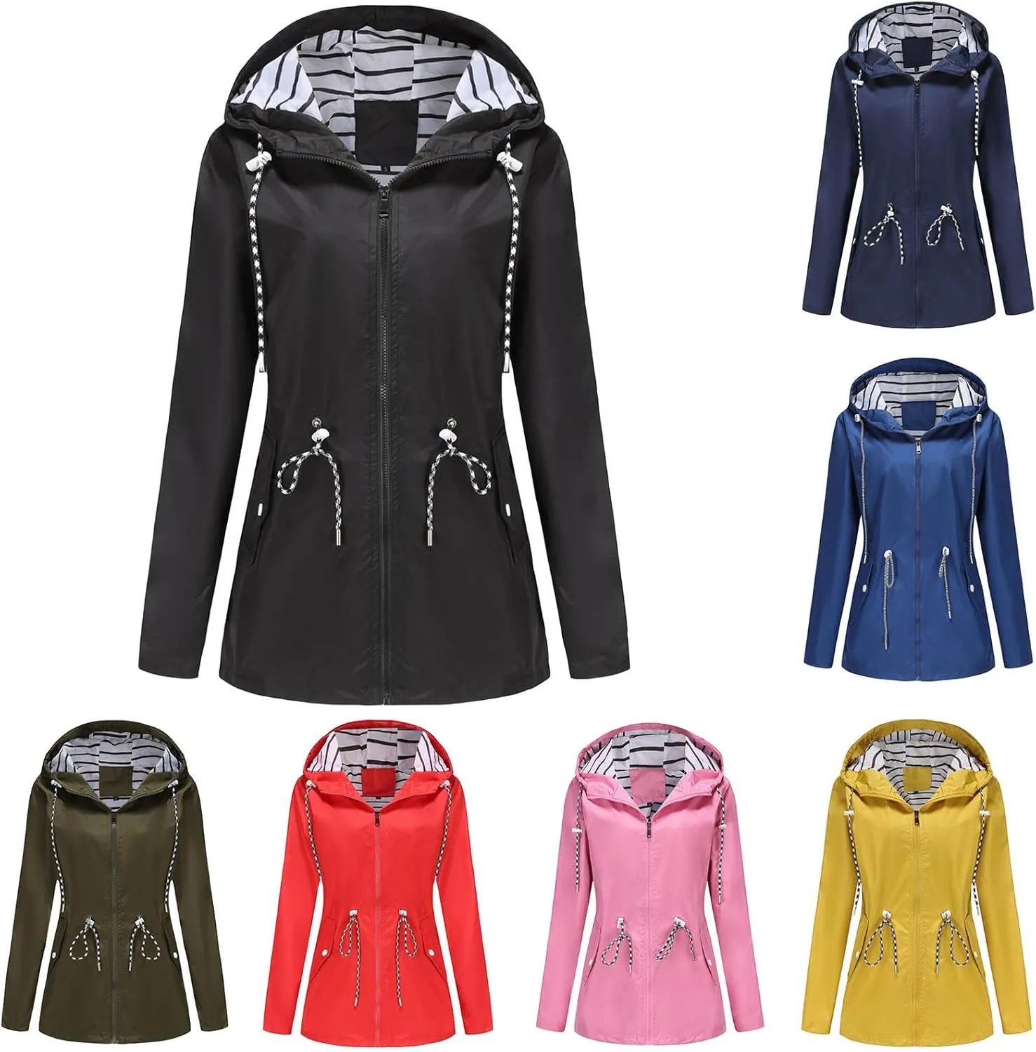 Womens Plus Size Rain Jackets Waterproof Lightweight Raincoat Cinch Waist Outdoor Windbreaker with Hood