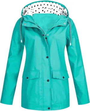 Womens RainCoat Waterproof Rain Jacket Lightweight Zip Up Summer Fall Active Outdoor Raincoat Hooded Windbreaker
