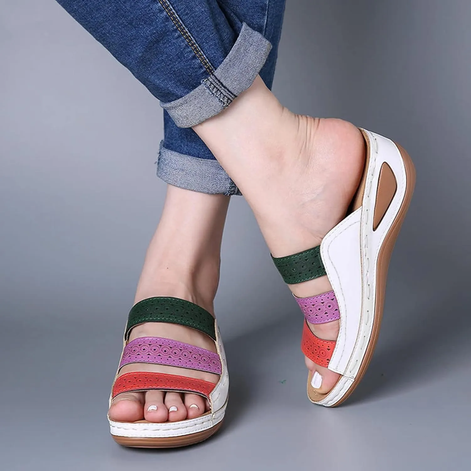 Womens Recovery Sandals Orthopedic with Arch Support Comfortable Walking Shoes Adjustable Thick Cushion Summer Beach Casual Outdoor Plantar Fasciitis Relief