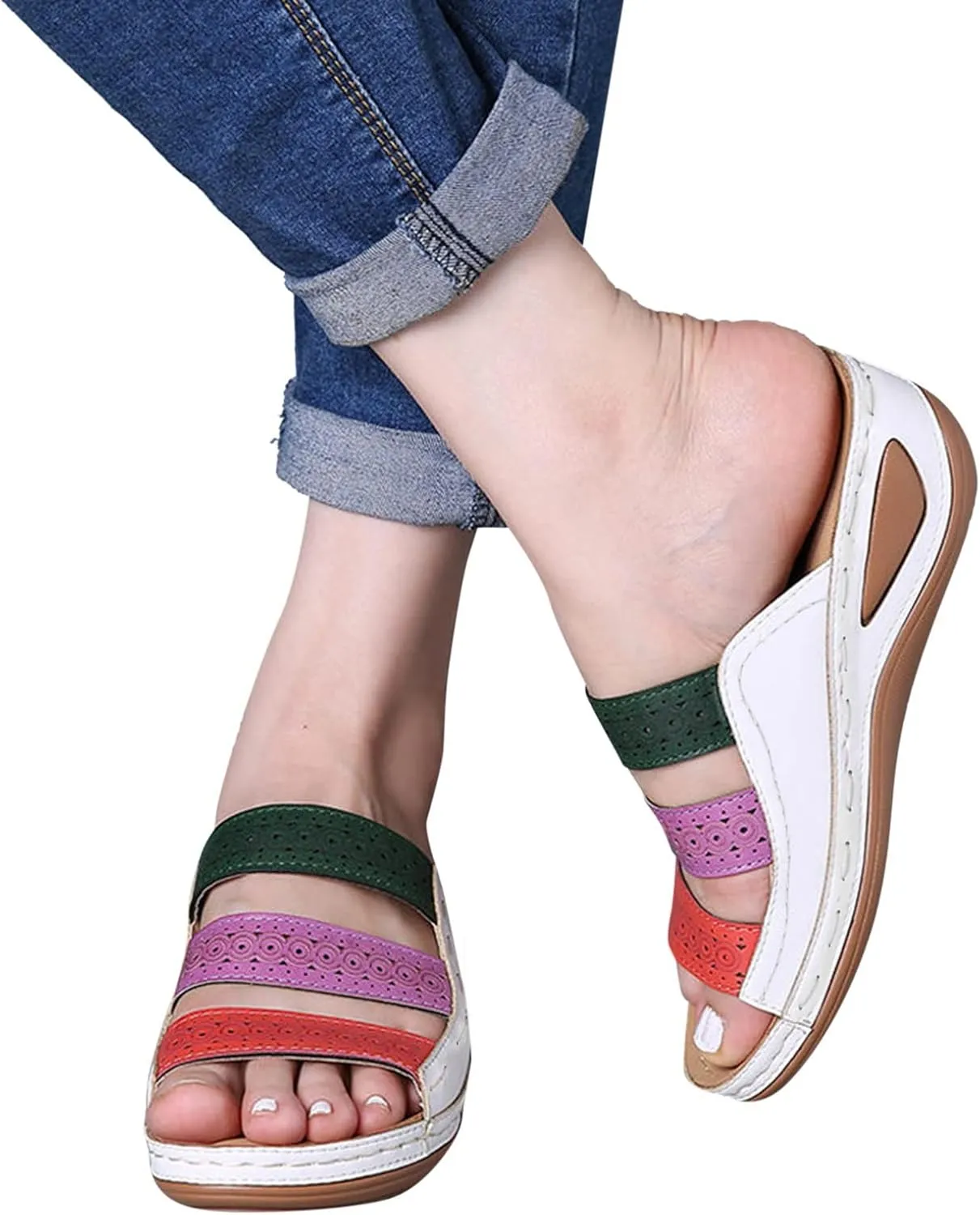Womens Recovery Sandals Orthopedic with Arch Support Comfortable Walking Shoes Adjustable Thick Cushion Summer Beach Casual Outdoor Plantar Fasciitis Relief