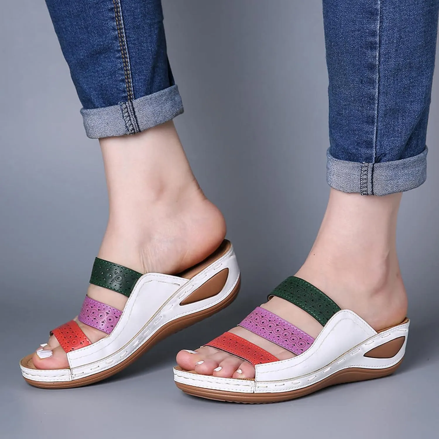 Womens Recovery Sandals Orthopedic with Arch Support Comfortable Walking Shoes Adjustable Thick Cushion Summer Beach Casual Outdoor Plantar Fasciitis Relief