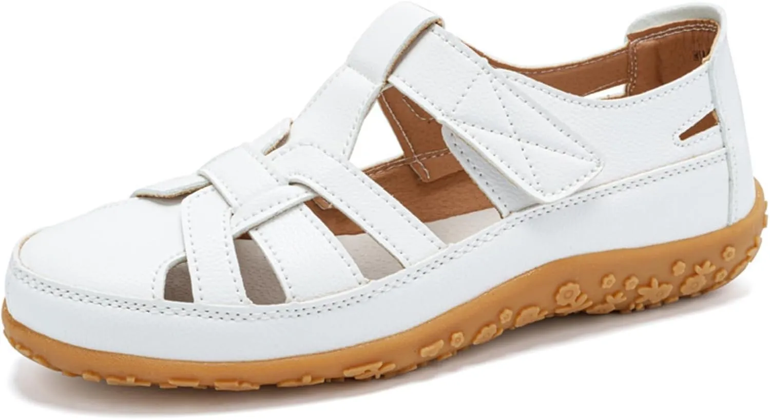 Womens Sandals Leather Cutout Soft Sole Slip On Loafers Lightweight Non Slip Summer Cutout Roman Sandals Ankle Strap Causal Summer Shoes