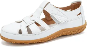 Womens Sandals Leather Cutout Soft Sole Slip On Loafers Lightweight Non Slip Summer Cutout Roman Sandals Ankle Strap Causal Summer Shoes