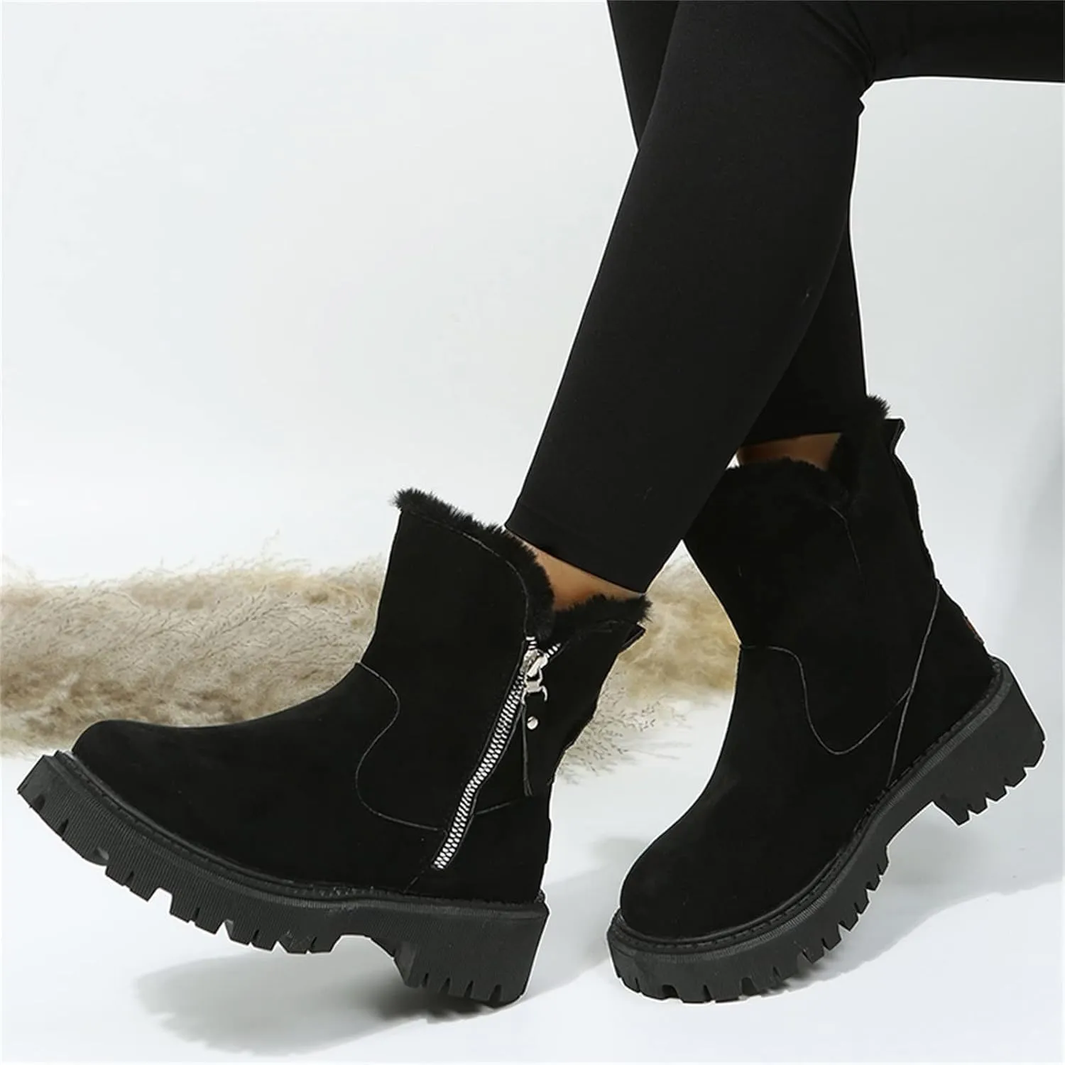 Womens Snow Boots Size 8 Wide Snow Boots for Women Cute Ankle Womens Tall Wide Calf Snow Boots Womens Suede Snow Boots Mid-Calf Winter Shoes with Side Bows Botas Para El Frio De Mujer Largas