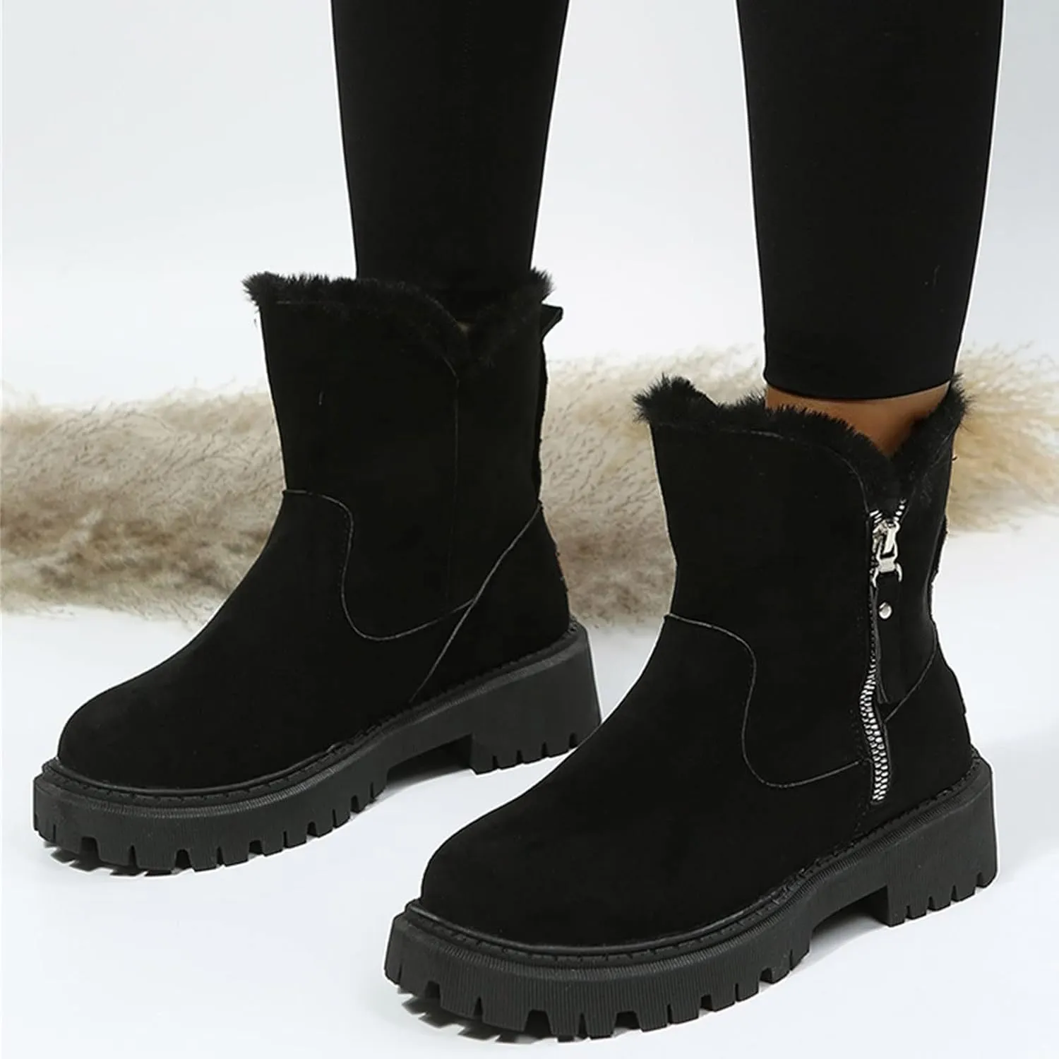 Womens Snow Boots Size 8 Wide Snow Boots for Women Cute Ankle Womens Tall Wide Calf Snow Boots Womens Suede Snow Boots Mid-Calf Winter Shoes with Side Bows Botas Para El Frio De Mujer Largas