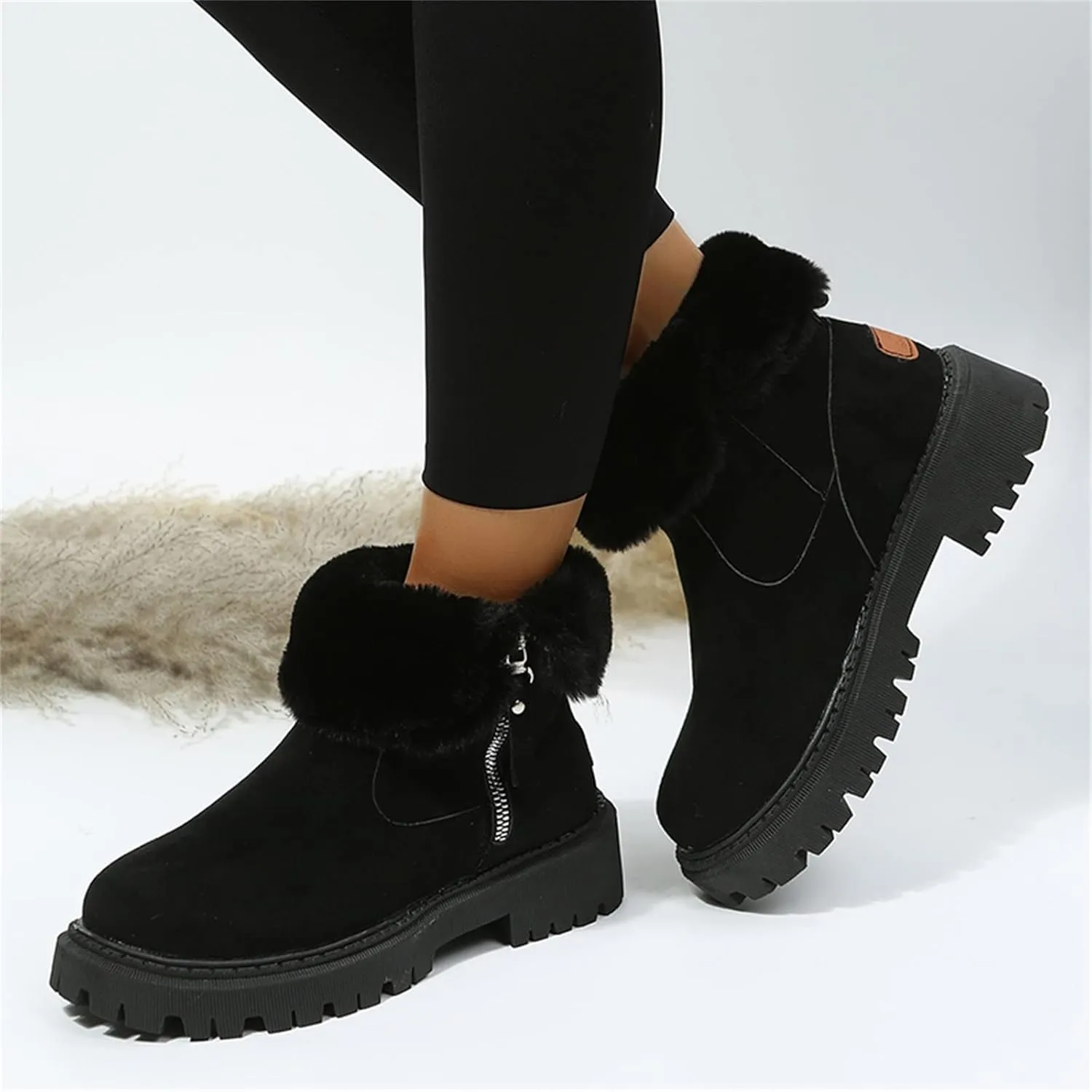 Womens Snow Boots Size 8 Wide Snow Boots for Women Cute Ankle Womens Tall Wide Calf Snow Boots Womens Suede Snow Boots Mid-Calf Winter Shoes with Side Bows Botas Para El Frio De Mujer Largas