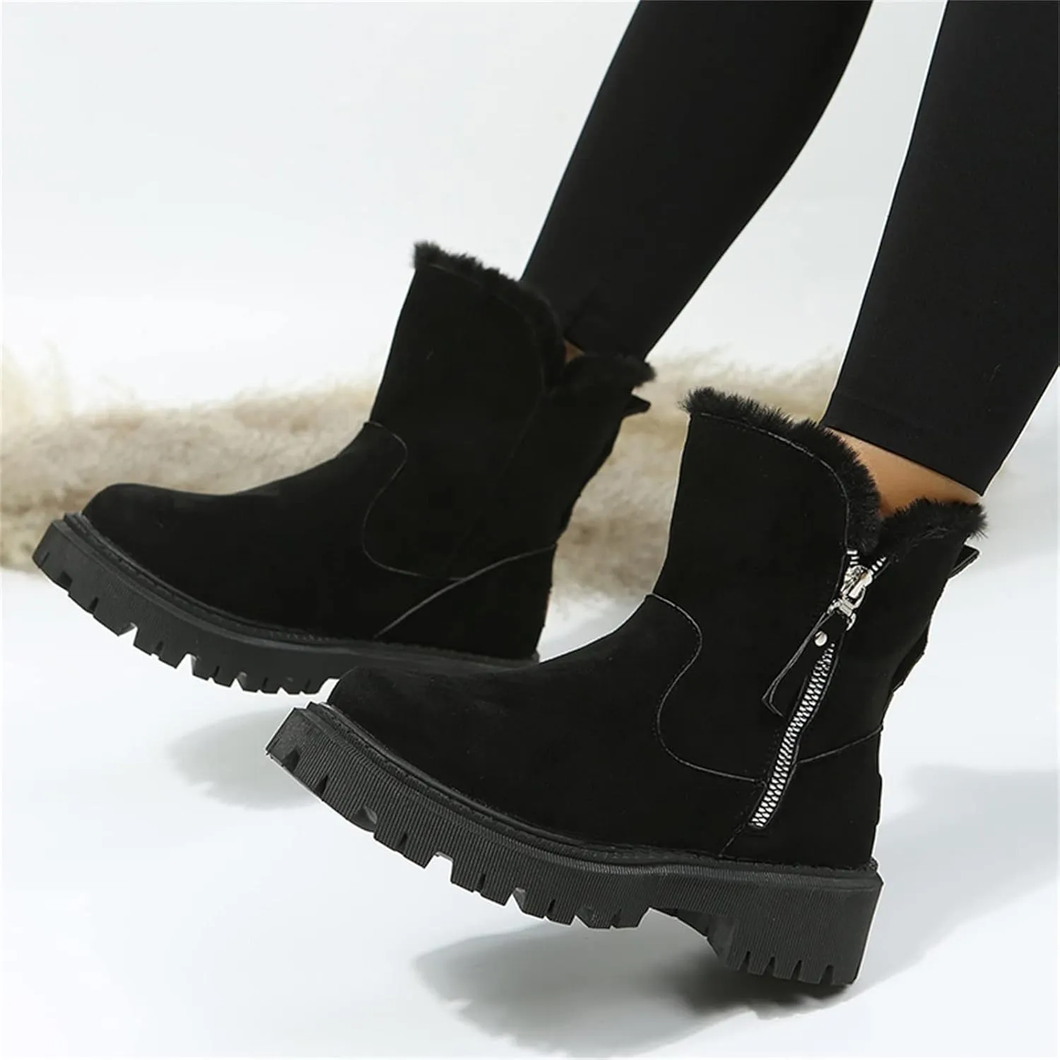 Womens Snow Boots Size 8 Wide Snow Boots for Women Cute Ankle Womens Tall Wide Calf Snow Boots Womens Suede Snow Boots Mid-Calf Winter Shoes with Side Bows Botas Para El Frio De Mujer Largas